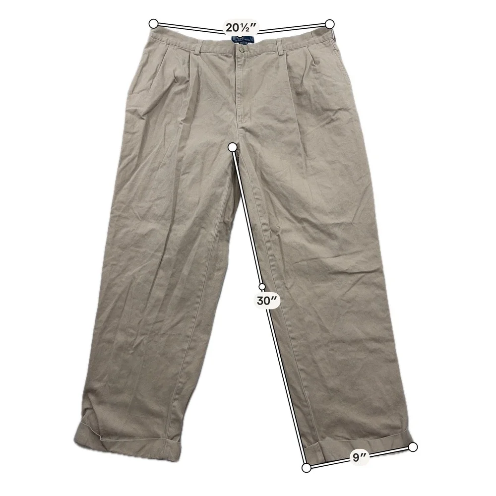Vintage Polo Ralph Lauren Hammond Pant Pleated Cuffed Chino Khaki Tan Mens 42/30